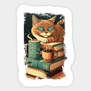 Funny Cat Coffee Reading Book, Catpuccino - Love Cats Sticker